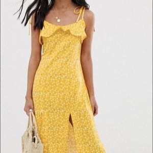 Petite midi sundress with splits in ditsy print
